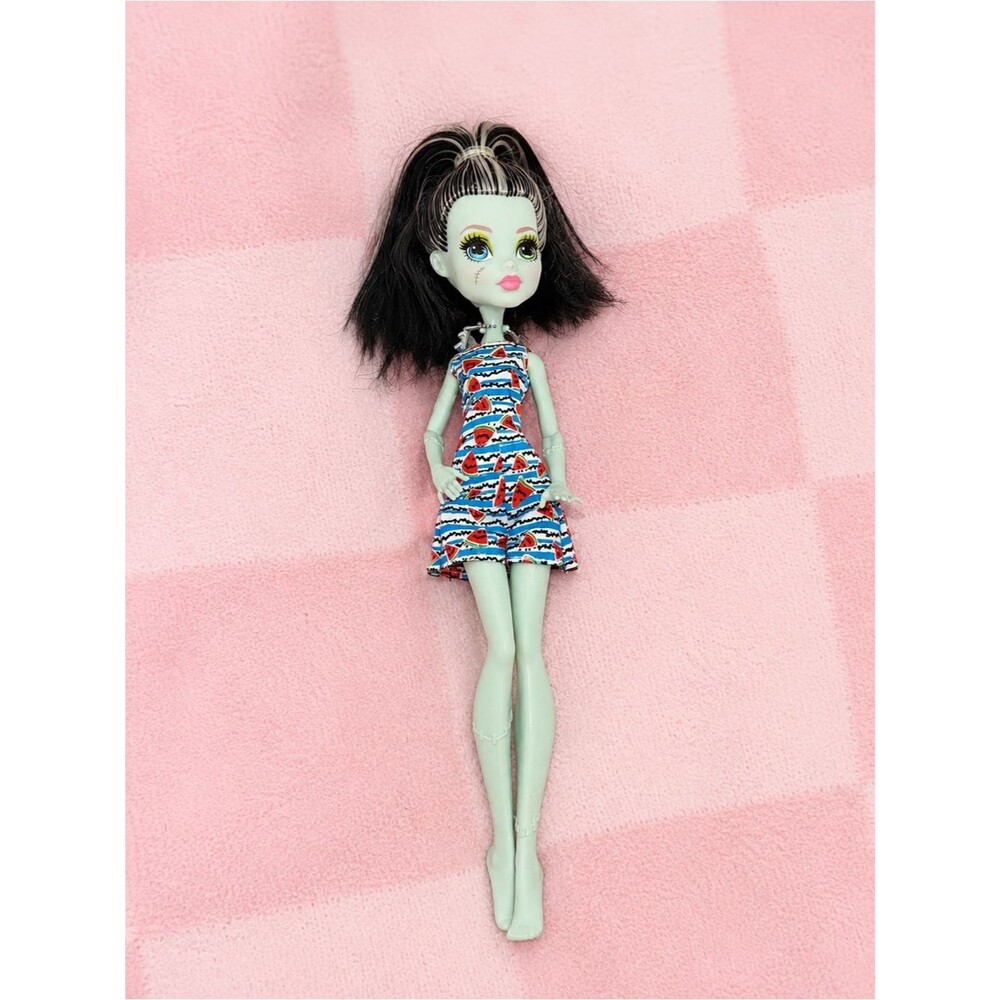 Monster High Frankie Stein Doll Black White Hair Green Skin Watermelon Dress Toy